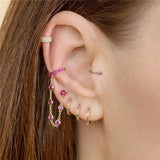 925 Sterling Silver Hoop Earrings Colorful Zircon Round Fine Jewelry