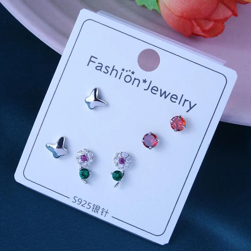 Crystal Earrings Set 925 Sterling Silver Zircon Stone Jewelry for Women