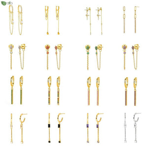 925 Silver Tassel Flower Earrings for Women Hoop Stud Jewelry