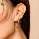 925 Silver Tassel Flower Earrings for Women Hoop Stud Jewelry