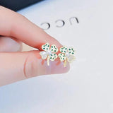 925 Silver Clover Earrings Pearl Zirconia Women Birthday Gift