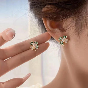 925 Silver Clover Earrings Pearl Zirconia Women Birthday Gift
