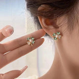 925 Silver Clover Earrings Pearl Zirconia Women Birthday Gift