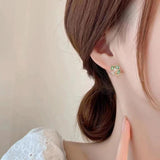 925 Silver Clover Earrings Pearl Zirconia Women Birthday Gift