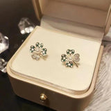 925 Silver Clover Earrings Pearl Zirconia Women Birthday Gift