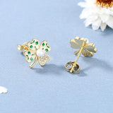 925 Silver Clover Earrings Pearl Zirconia Women Birthday Gift