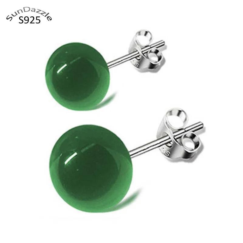 925 Sterling Silver Green Chrysoprase Stud Earrings