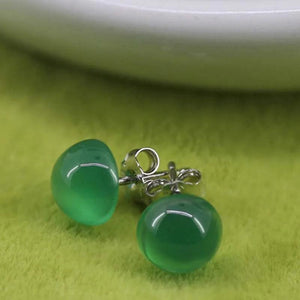 925 Sterling Silver Green Chrysoprase Stud Earrings