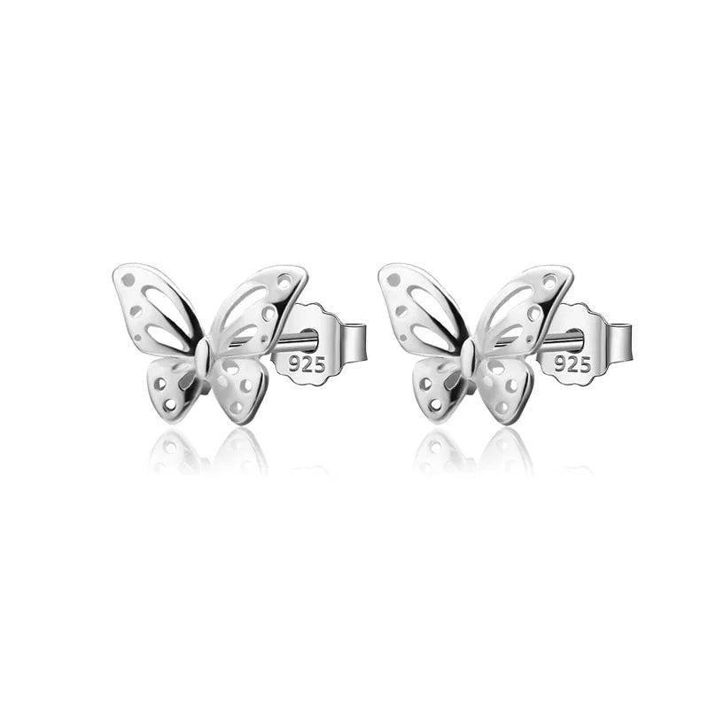 925 Silver Butterfly CZ Stud Earrings Wedding Party S925 Jewelry