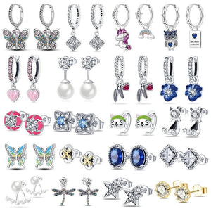 925 Silver CZ Stud Earrings Star Butterfly Unicorn