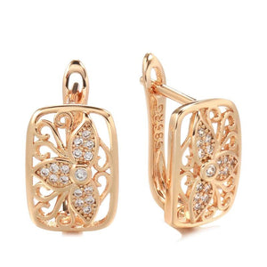 Hollow Trefoil Zircon Earrings Golden Spiral Clip Retro European Jewelry