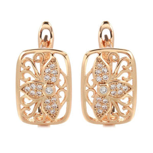 Hollow Trefoil Zircon Earrings Golden Spiral Clip Retro European Jewelry
