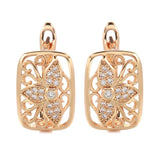 Hollow Trefoil Zircon Earrings Golden Spiral Clip Retro European Jewelry
