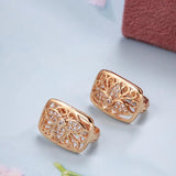 Hollow Trefoil Zircon Earrings Golden Spiral Clip Retro European Jewelry