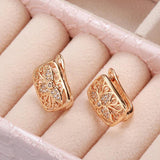 Hollow Trefoil Zircon Earrings Golden Spiral Clip Retro European Jewelry