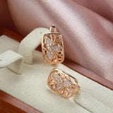 Hollow Trefoil Zircon Earrings Golden Spiral Clip Retro European Jewelry