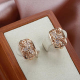 Hollow Trefoil Zircon Earrings Golden Spiral Clip Retro European Jewelry