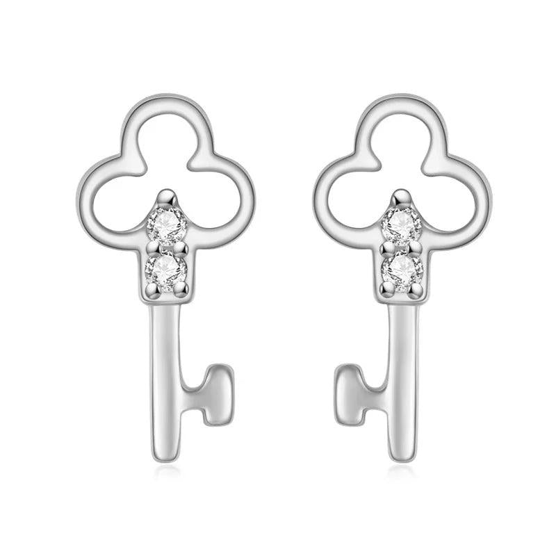 925 Sterling Silver Key CZ Stud Earring Wedding Jewelry