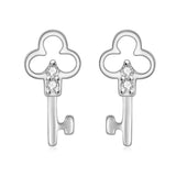925 Sterling Silver Key CZ Stud Earring Wedding Jewelry