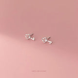 925 Sterling Silver Key CZ Stud Earring Wedding Jewelry