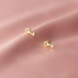 925 Sterling Silver Key CZ Stud Earring Wedding Jewelry