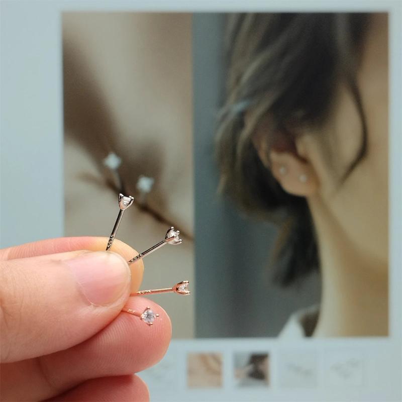 Mini Stud Earrings 2mmX2mm Zircon 925 Sterling Fine Jewelry