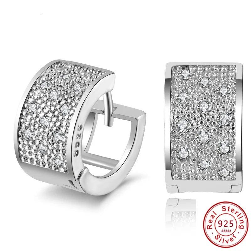 925 Silver Needle Stud Earrings 3 Row Rhinestone Jewelry
