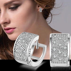 925 Silver Needle Stud Earrings 3 Row Rhinestone Jewelry
