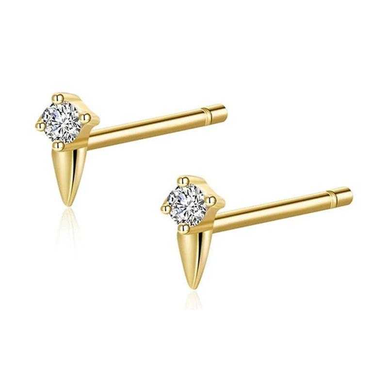 925 Silver CZ Spike Stud Earrings For Women Classic Christmas Jewelry