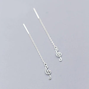 925 Silver Musical Note Chain Drop Earrings Prevent Allergy