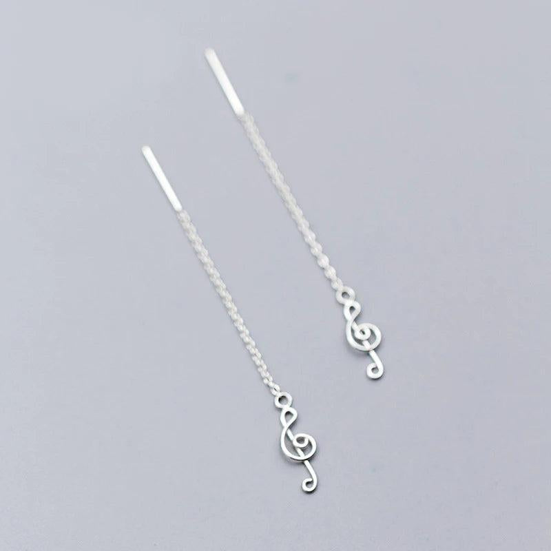 925 Silver Musical Note Chain Drop Earrings Prevent Allergy