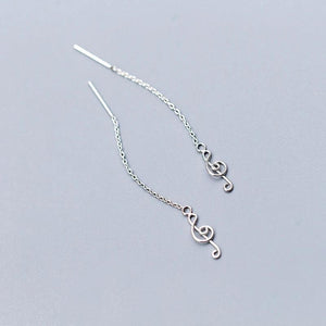 925 Silver Musical Note Chain Drop Earrings Prevent Allergy