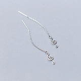 925 Silver Musical Note Chain Drop Earrings Prevent Allergy