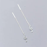 925 Silver Musical Note Chain Drop Earrings Prevent Allergy