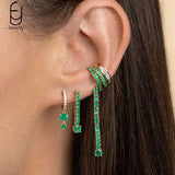 Green Zircon Heart Hoop Earrings 925 Silver Studs