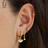 Green Zircon Heart Hoop Earrings 925 Silver Studs
