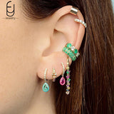 Green Zircon Heart Hoop Earrings 925 Silver Studs