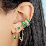 Green Zircon Heart Hoop Earrings 925 Silver Studs