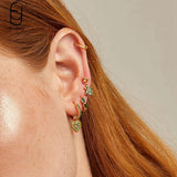 Green Zircon Heart Hoop Earrings 925 Silver Studs