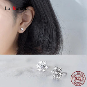 Snowflake Stud Earrings Silver 925 Women's Accessories