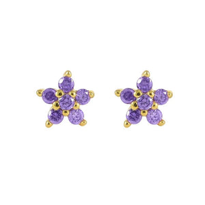 925 Silver Purple Zircon Flower Stud Earrings for Women Girls Wedding Gift