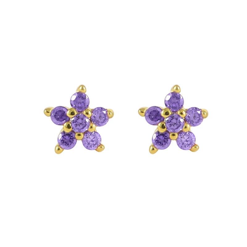 925 Silver Purple Zircon Flower Stud Earrings for Women Girls Wedding Gift