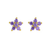 925 Silver Purple Zircon Flower Stud Earrings for Women Girls Wedding Gift