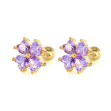 925 Silver Purple Zircon Flower Stud Earrings for Women Girls Wedding Gift