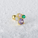 925 Silver Purple Zircon Flower Stud Earrings for Women Girls Wedding Gift
