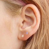 925 Silver Purple Zircon Flower Stud Earrings for Women Girls Wedding Gift