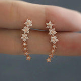 925 Silver Flower Star Stud Earrings French Inlaid Crystal Women Sweet Jewelry