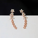 925 Silver Flower Star Stud Earrings French Inlaid Crystal Women Sweet Jewelry