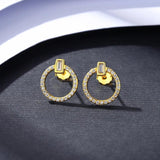 925 Silver Round Stud Earrings with Zircon - Fine Jewelry Gift