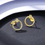 925 Silver Round Stud Earrings with Zircon - Fine Jewelry Gift